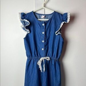 Kids Blue and White Flutter Sleeve Lace Bow Jumpsuit Coastal Sailor Style Romper